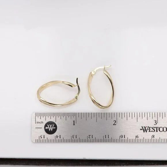 Twisted Italian Gold Hoops real 14k Earrings #36 - Picture 4 of 12